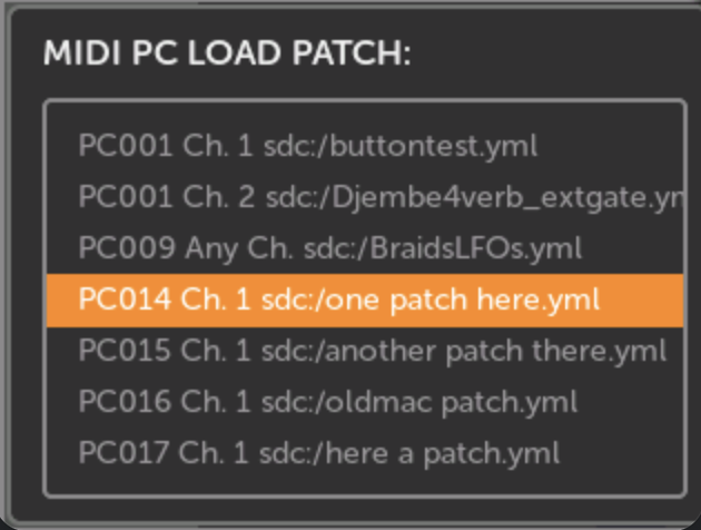 MIDI PC Patch Load List