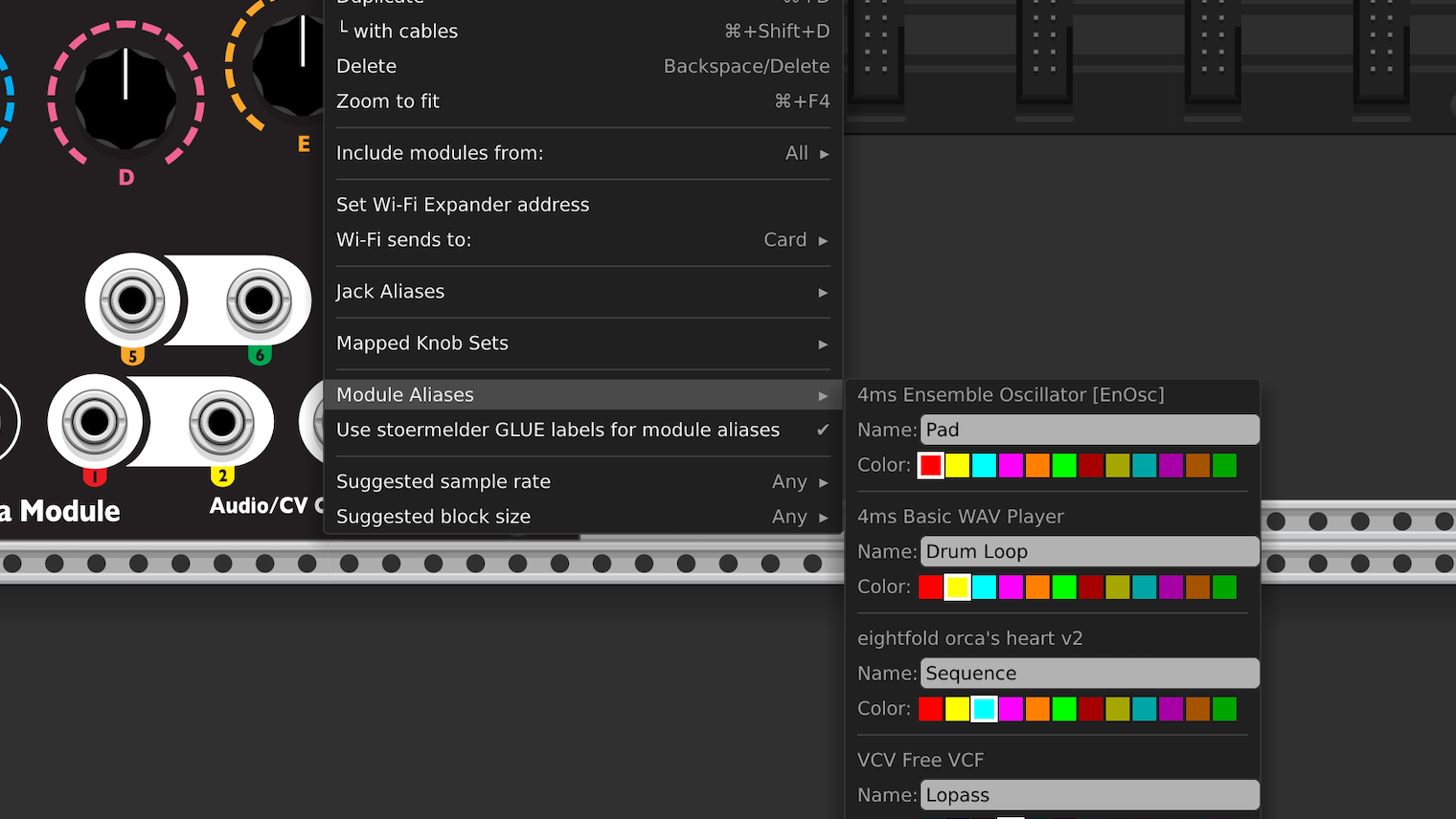 Module Aliases submenu
